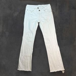 Jijil Made in Italy White Denim Women's 32/46 Low Rise‎ Straight Leg Fray Hem